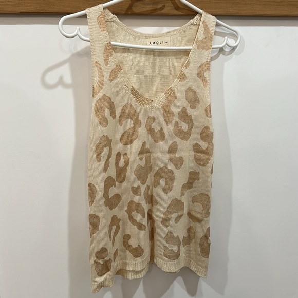 Cream and bronze animal print knit V-neck tank - Picture 2 of 5